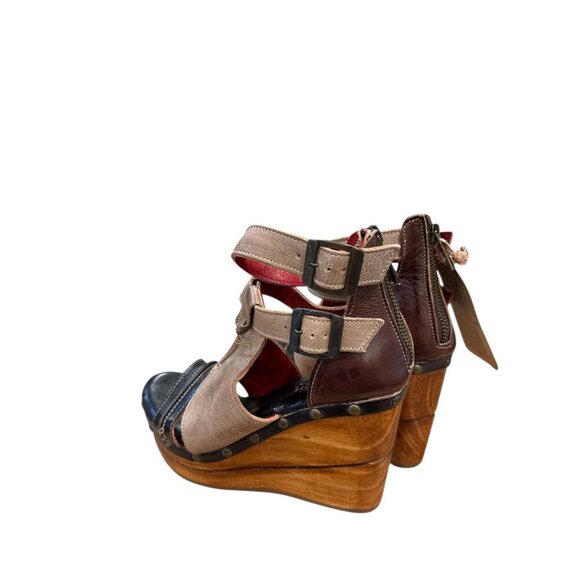 BedStu Leather Strappy Wooden Wedge Sandals With Buckle & Zip Closure 8 1/2 NWT - Picture 5 of 9